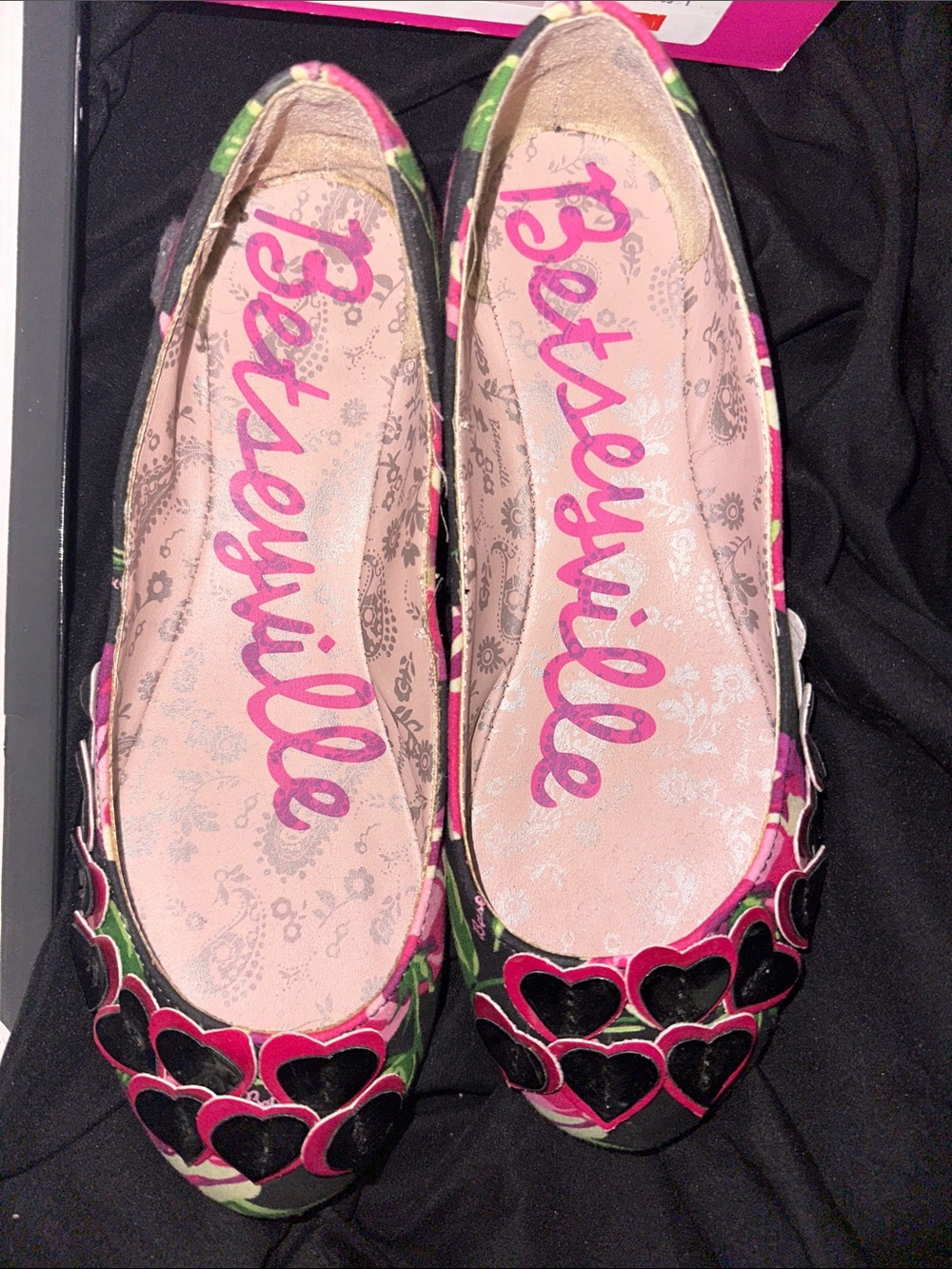 Betsey Johnson Pink Floral Heart Cutout Ballet Flats